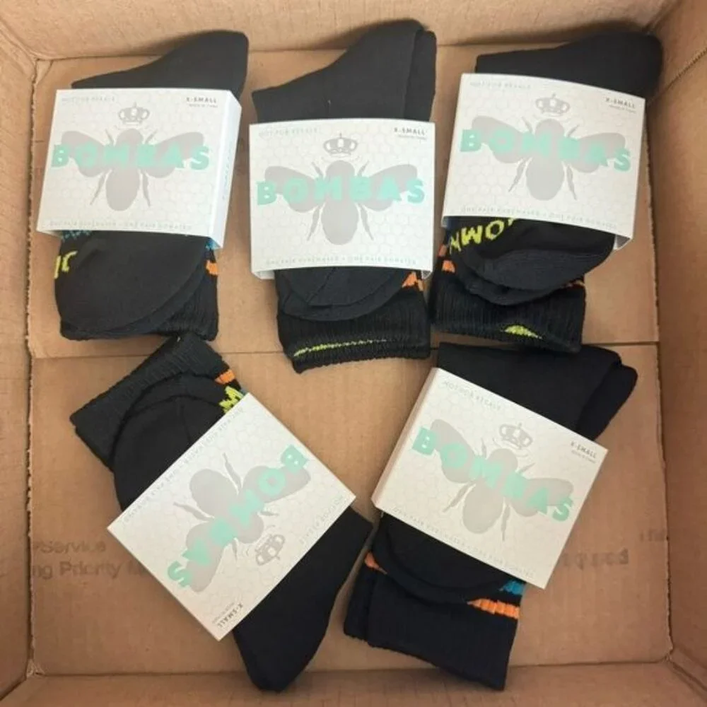 Bombas kids socks size XS black/multicolor calf honeycomb arch support new‎ 5X